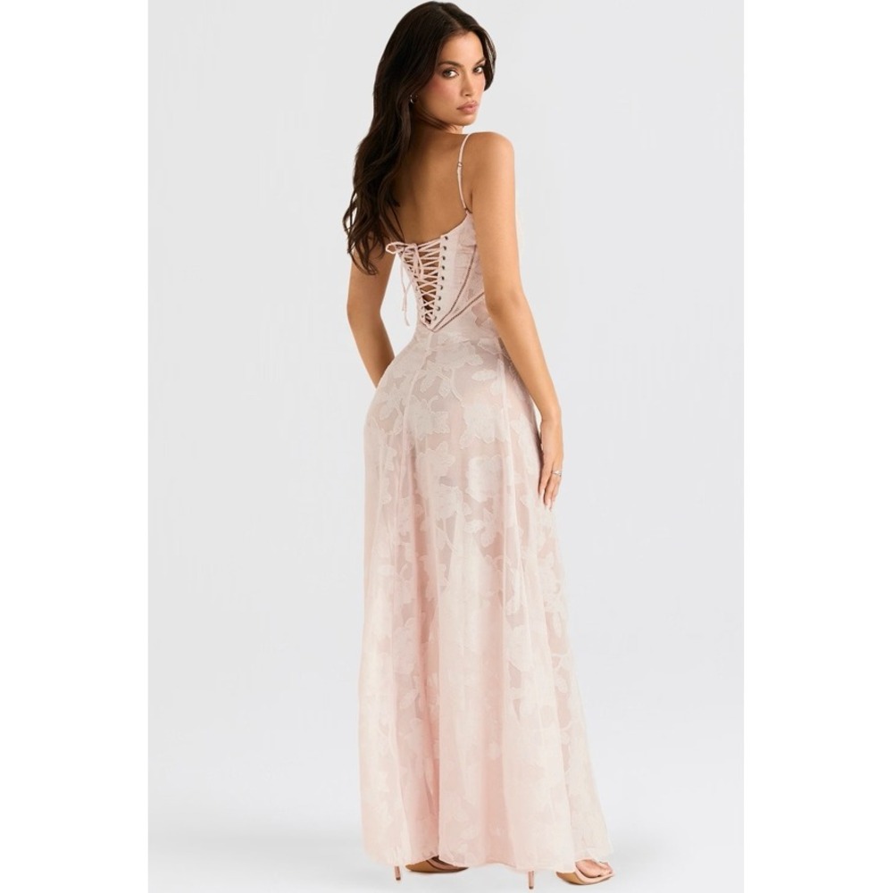 House of CB Women Seren Sheer Maxi Dress Blush Pink Floral Lace Back L - Picture 15 of 15